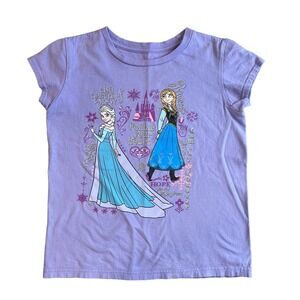 Girls L 10-12 Disney Short Sleeve Purple Frozen Anna Elsa Silver Glitter T-Shirt